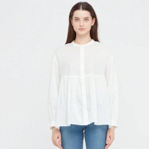 Uniqlo WOMEN Cotton Gathered Long-Sleeve Blouse XXS White